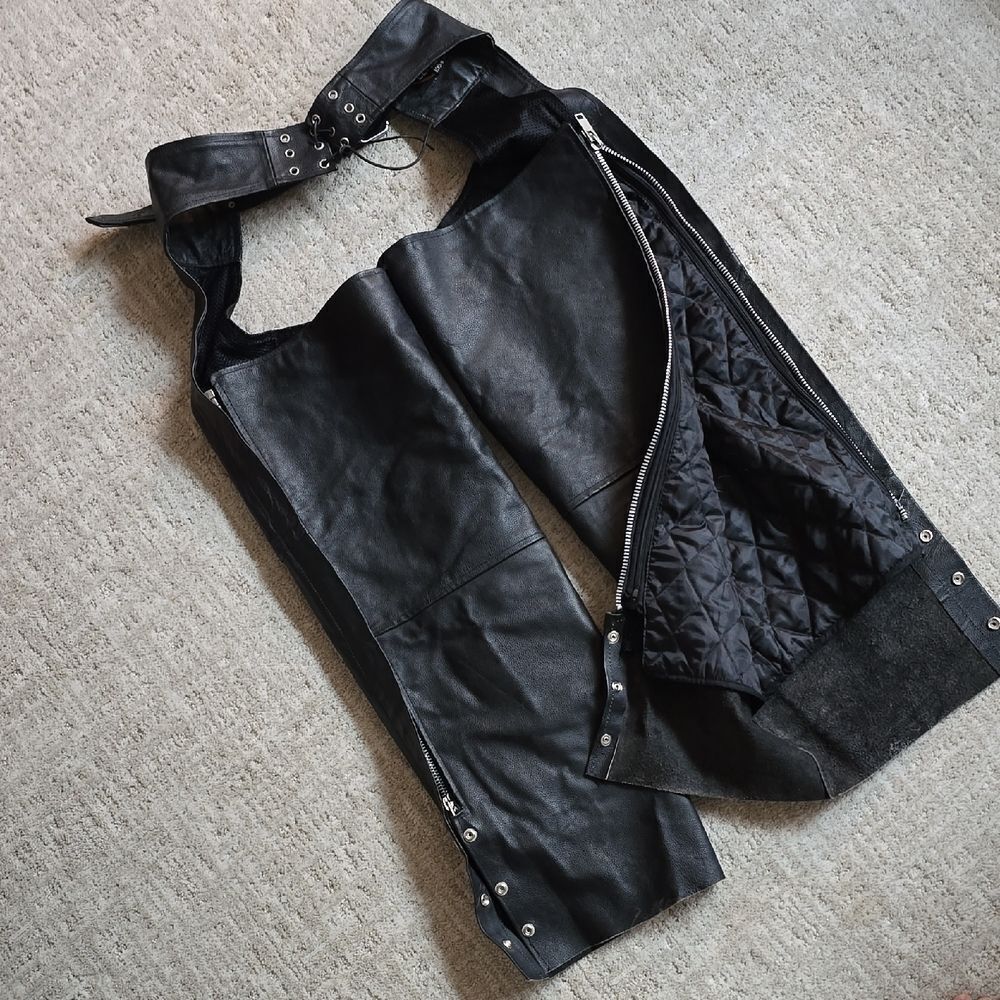 Genuine Leather | Black Leather Chaps with Quilted Lining